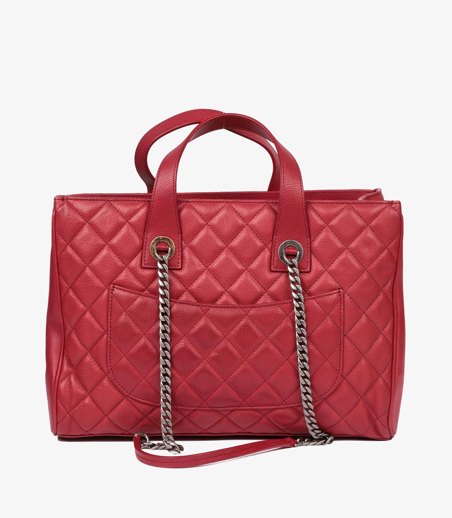 Chanel Burgundy Quilted Caviar Leather Large Casual Pocket Tote For Sale 1