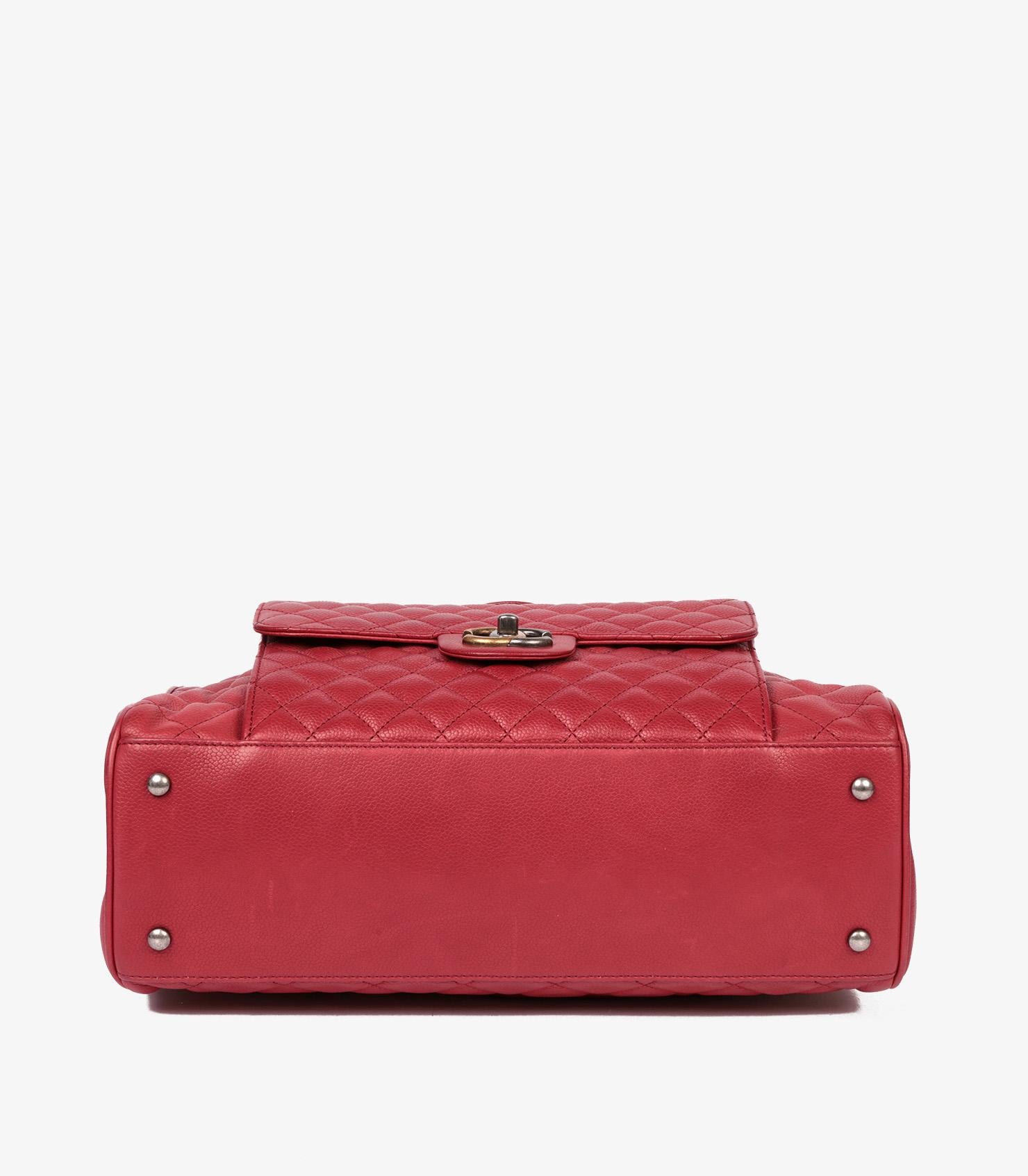 Chanel Burgundy Quilted Caviar Leather Large Casual Pocket Tote For Sale 2