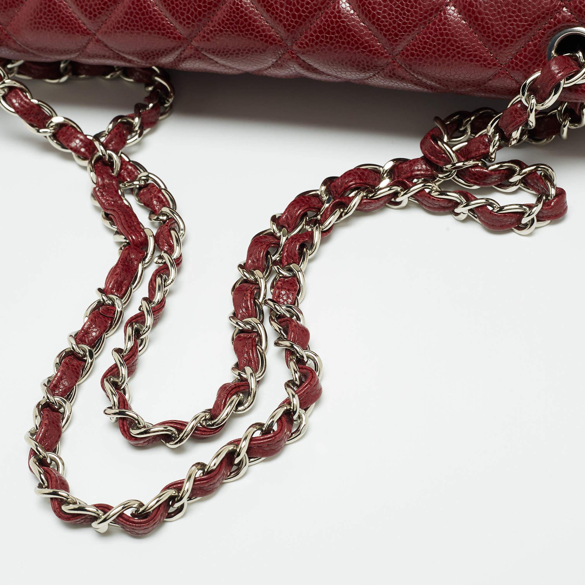 Chanel Burgundy Quilted Caviar Leather Maxi Classic Single Flap Bag For Sale 6