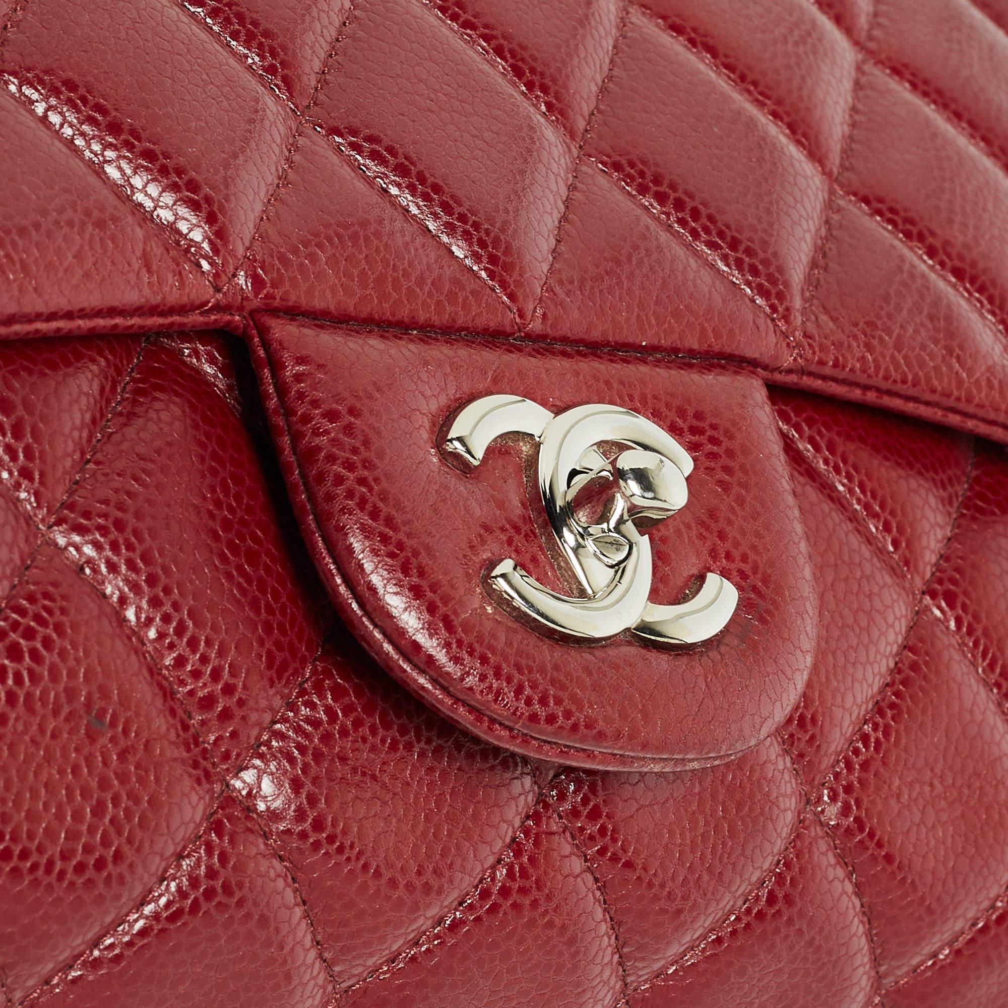 Chanel Burgundy Quilted Caviar Leather Maxi Classic Single Flap Bag For Sale 10