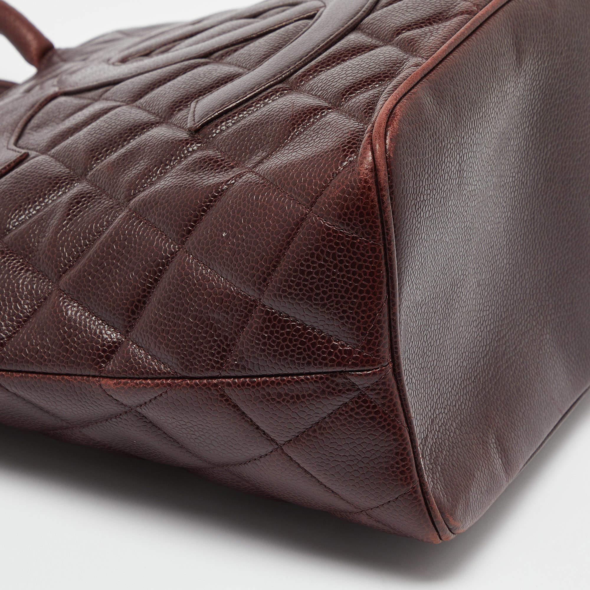 Chanel Burgundy Quilted Caviar Leather Medallion Tote 4