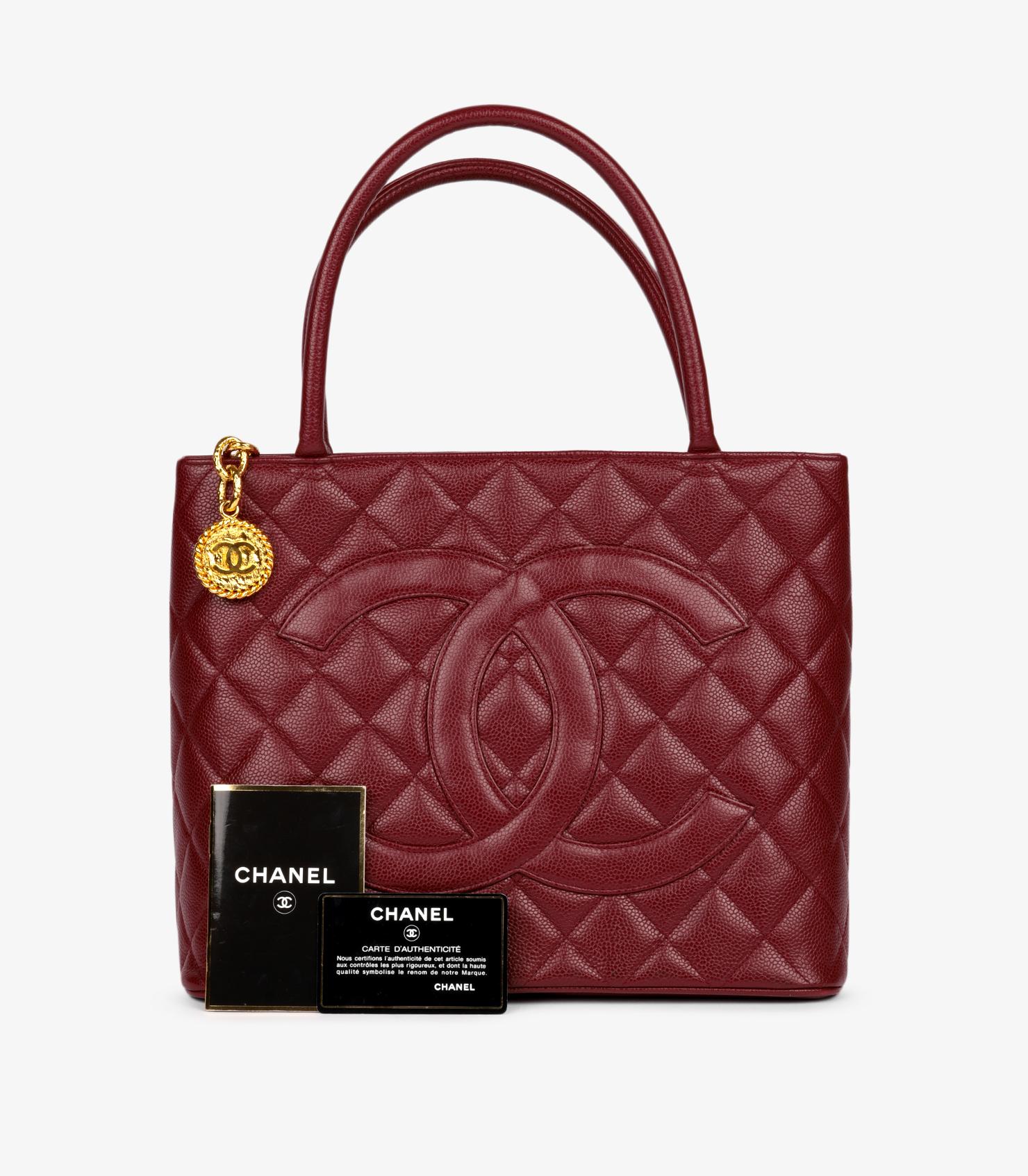 Chanel Burgundy Quilted Caviar Leather Vintage Medallion Tote 5
