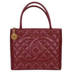 Chanel Burgundy Quilted Caviar Leather Vintage Medallion Tote