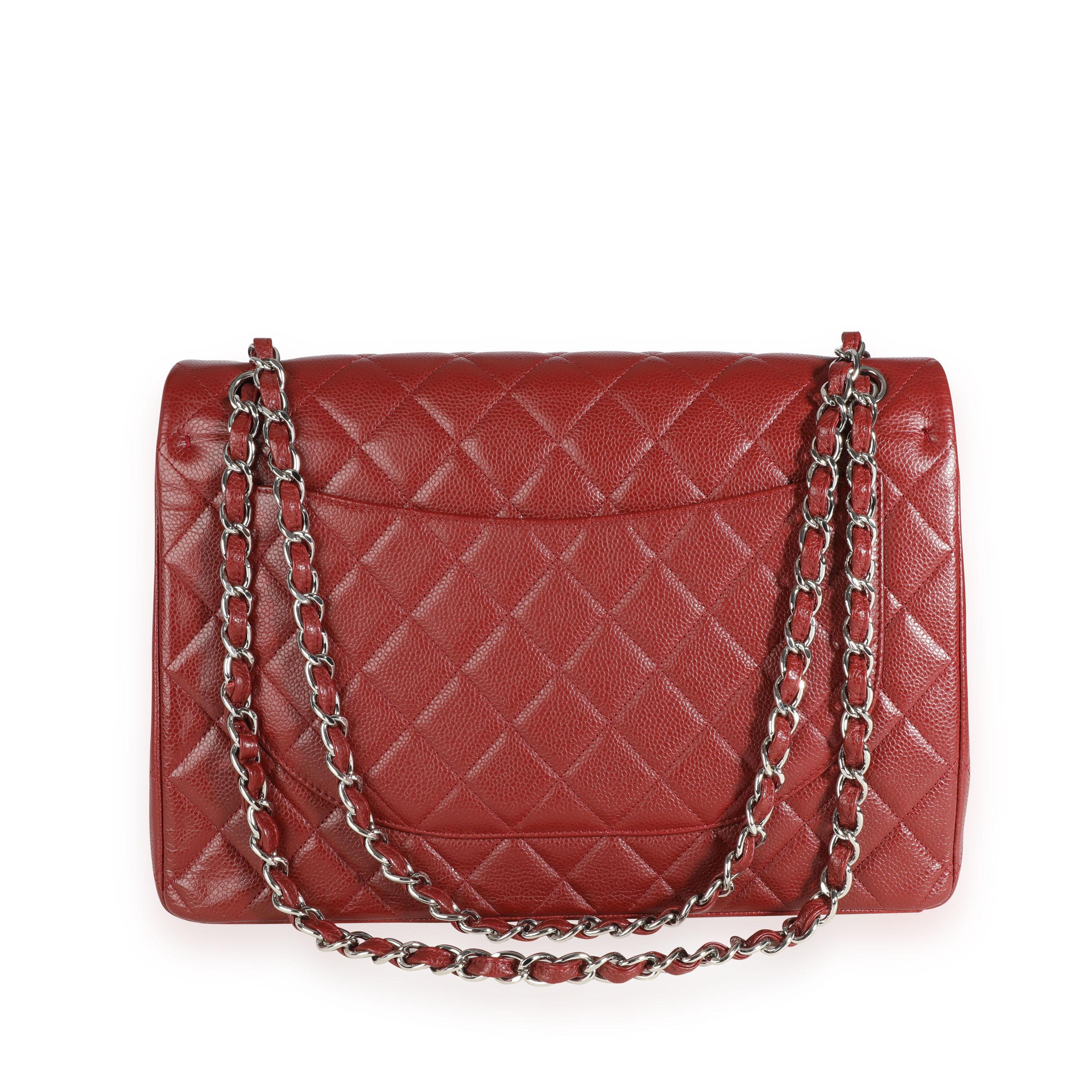Brown Chanel Burgundy Quilted Caviar Maxi Classic Double Flap Bag