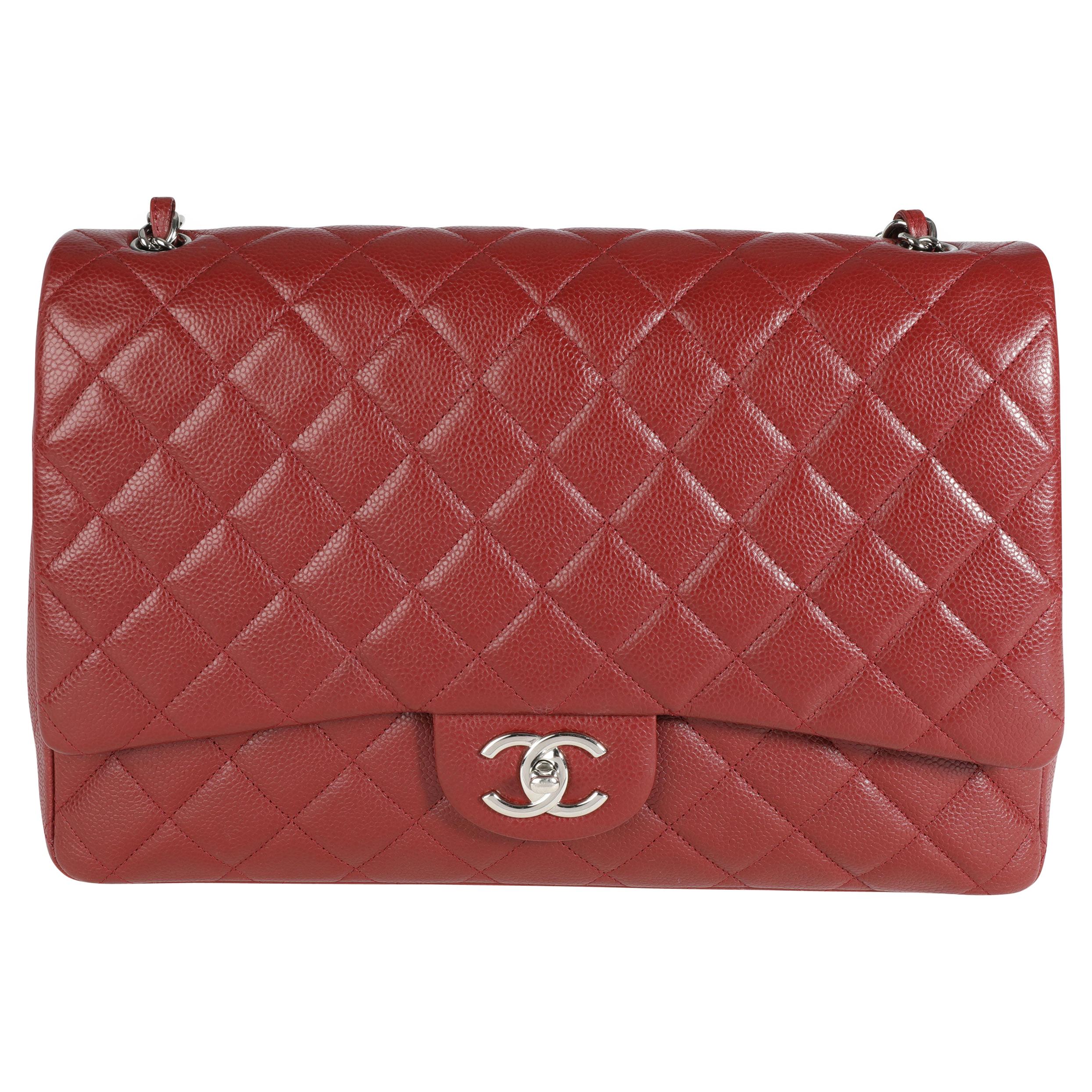 Chanel Burgundy Quilted Caviar Maxi Classic Double Flap Bag