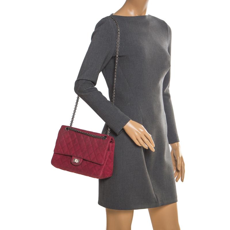 Chanel Burgundy gesteppt Kaviar Nubuk Reissue 2::55 Classic 226 Klappe Tasche (Rot)