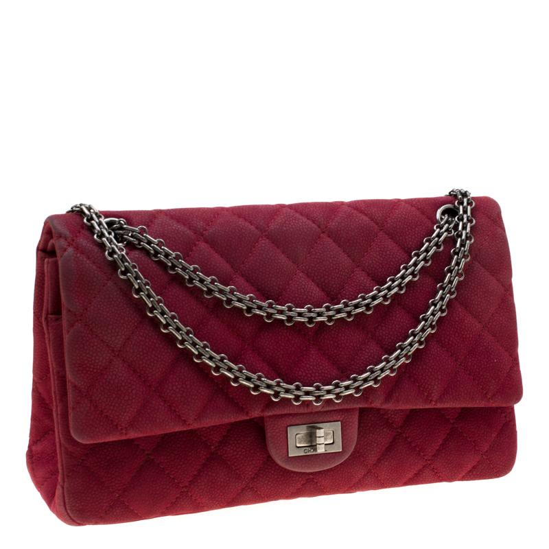 Chanel Burgundy Quilted Caviar Nubuck Reissue 2.55 Classic 226 Flap Bag In Fair Condition In Dubai, Al Qouz 2