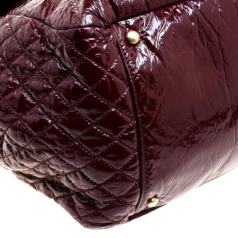 Chanel Burgundy Quilted Detail Patent Leather Timeless Accordion Flap Bag 4