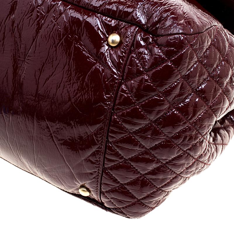 Chanel Burgundy Quilted Detail Patent Leather Timeless Accordion Flap Bag 5