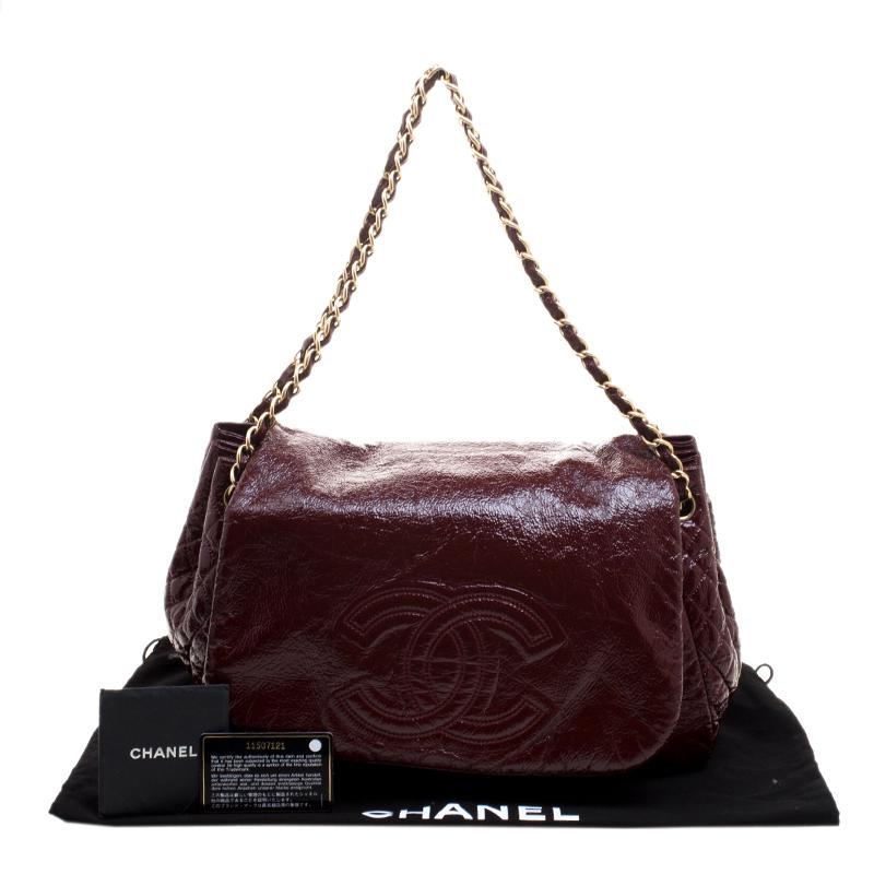 Chanel Burgundy Quilted Detail Patent Leather Timeless Accordion Flap Bag 7