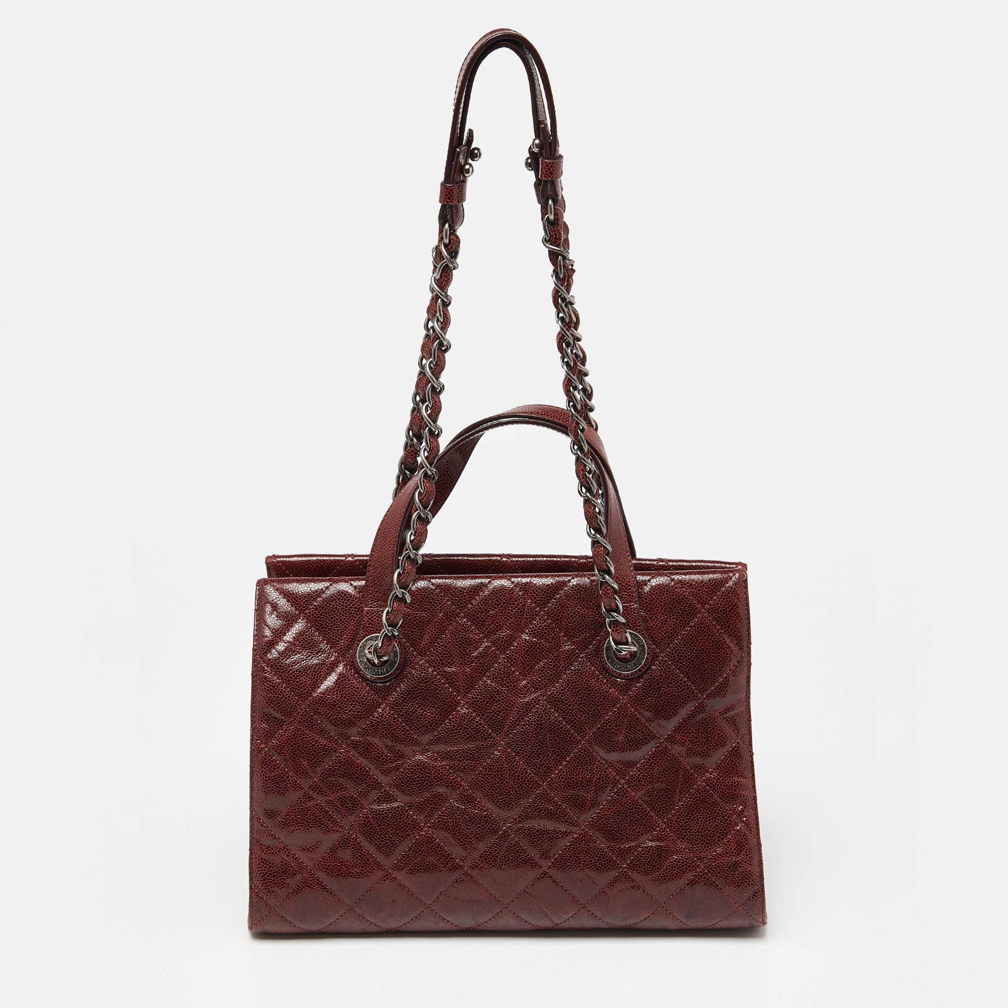 Chanel Burgundy Quilted Glazed Caviar Leather Crave Tote 4