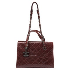 Chanel Burgundy Quilted Glazed Caviar Leather Crave Tote