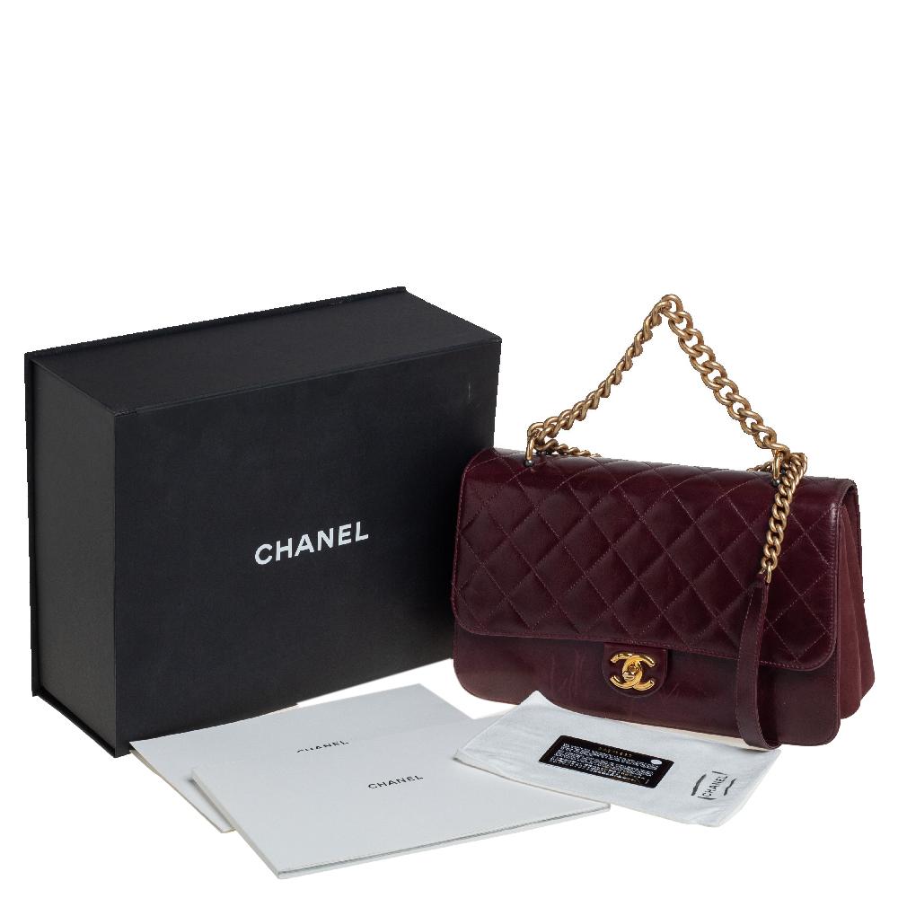 Chanel Burgund gesteppt glasiertes Leder gerade Linie Klappe Tasche 7