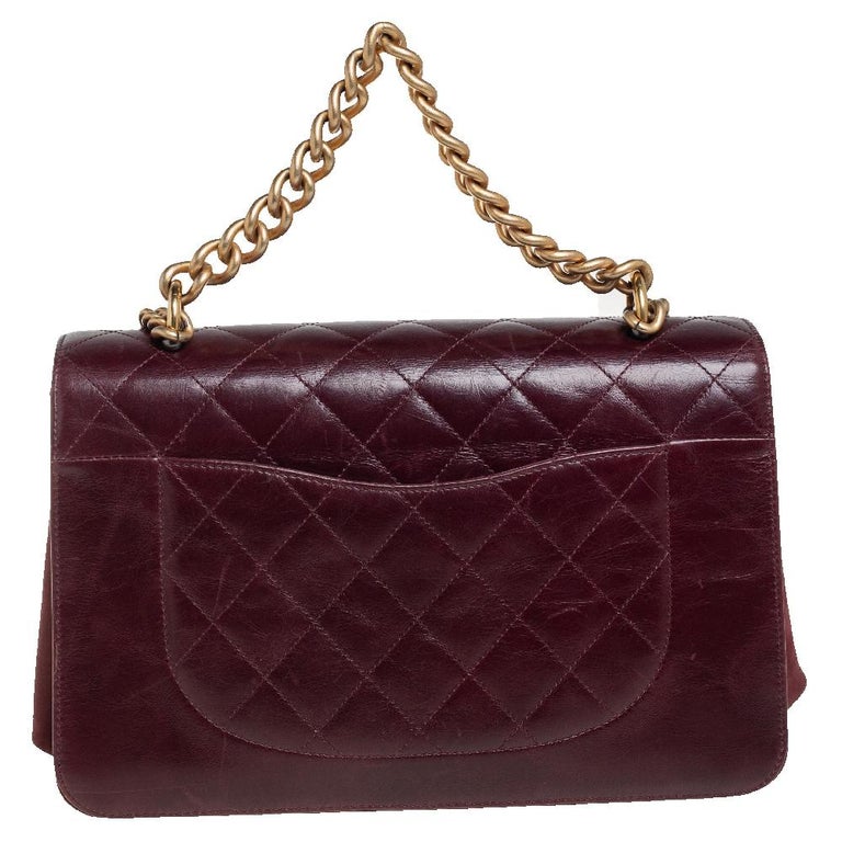 Chanel Burgundy Quilted Glazed Leather Straight Line Flap Bag at 1stDibs