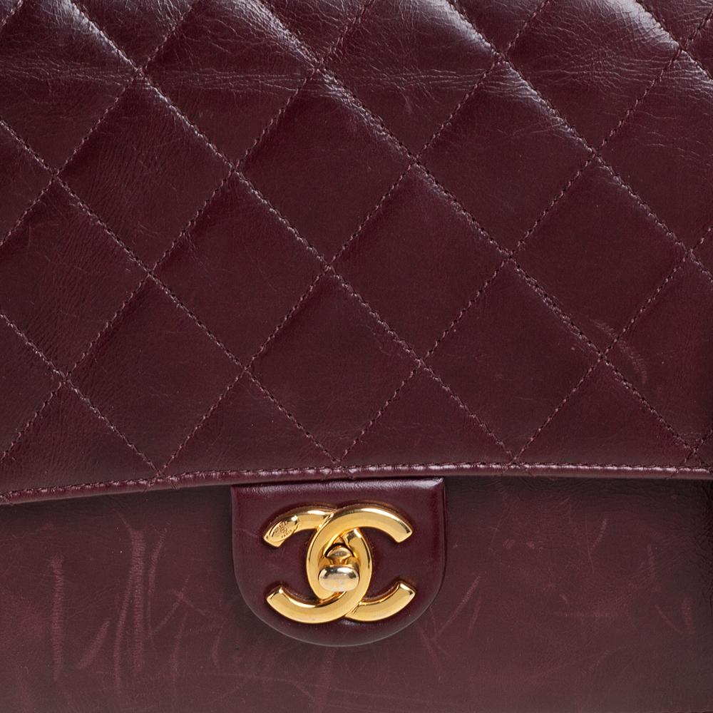 Chanel Burgund gesteppt glasiertes Leder gerade Linie Klappe Tasche 3
