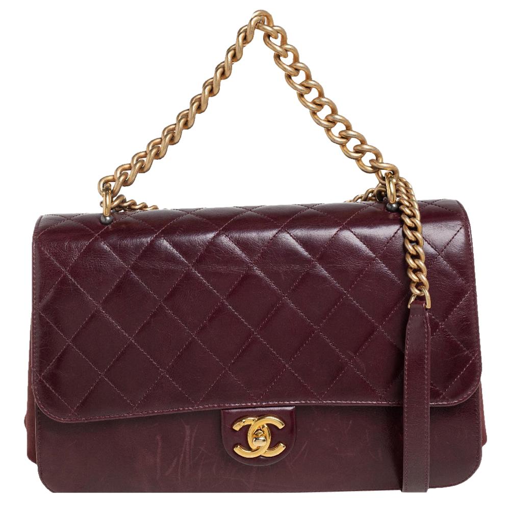 Chanel Burgundy Quilted Glazed Leather Straight Line Flap Bag at 1stDibs
