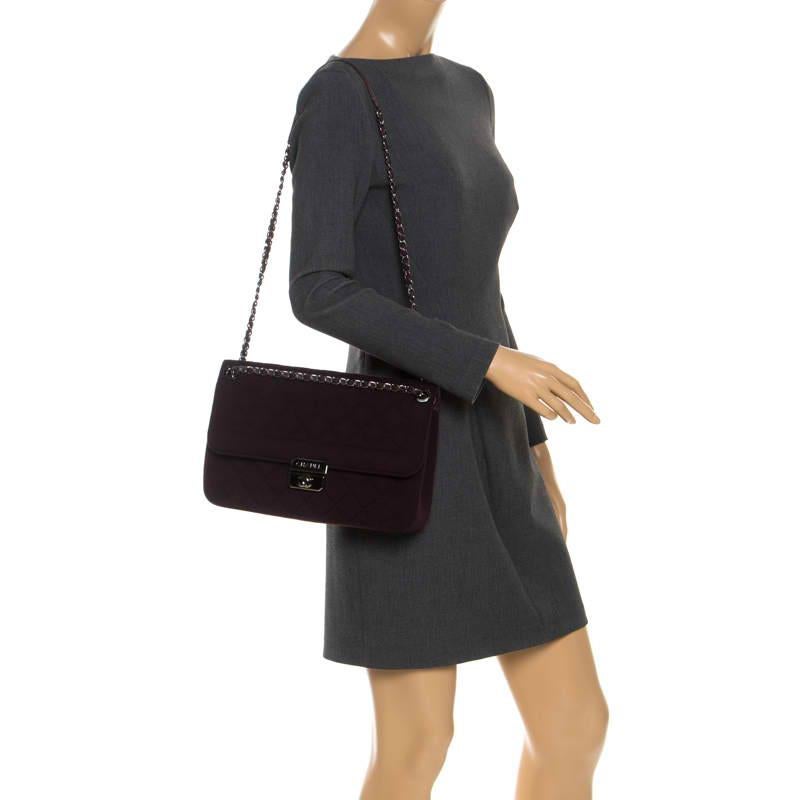 Black Chanel Burgundy Quilted Jersey Flap Shoulder Bag