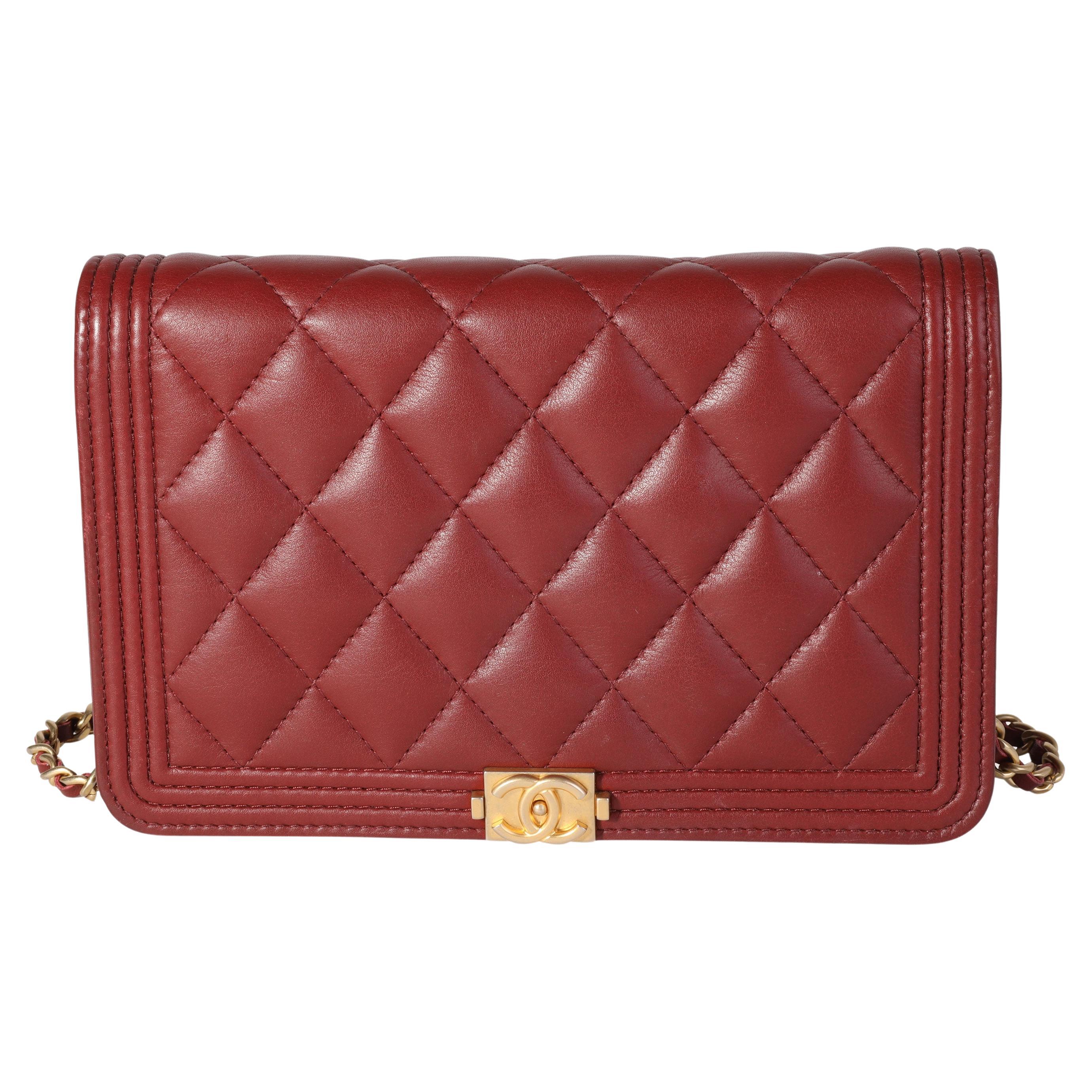 Chanel Burgundy Quilted Lambskin Boy Wallet on Chain
