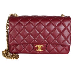 Chanel Burgundy Quilted Lambskin Flower CC Medium Flap Bag