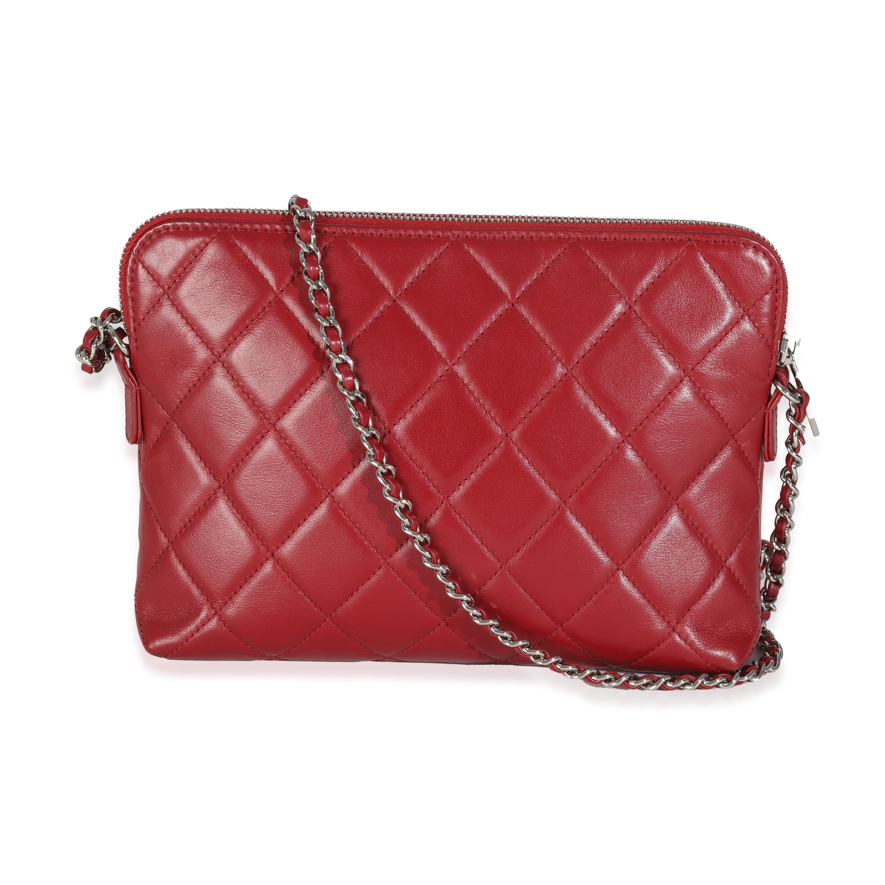Listing Title: Chanel Burgundy Quilted Lambskin Front Pocket Camera Bag
SKU: 144466
Condition: Pre-owned 
Handbag Condition: Excellent
Condition Comments: Item is in excellent condition and displays light signs of wear.  Scuffing along corners, and