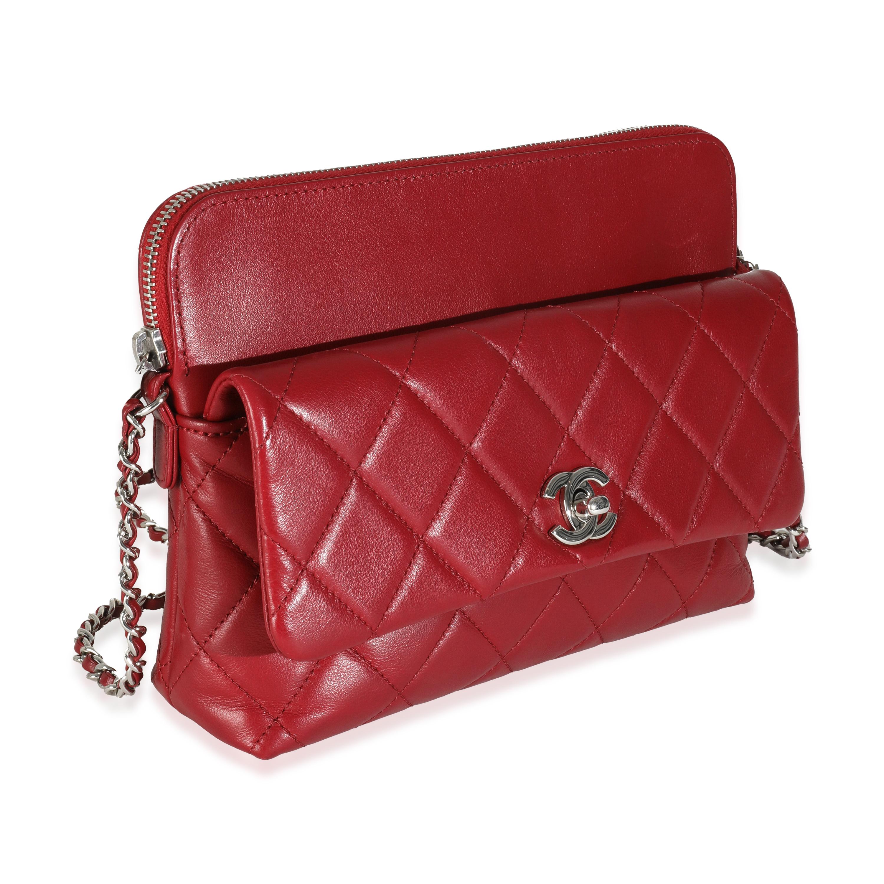 Red Chanel Burgundy Quilted Lambskin Front Pocket Camera Bag