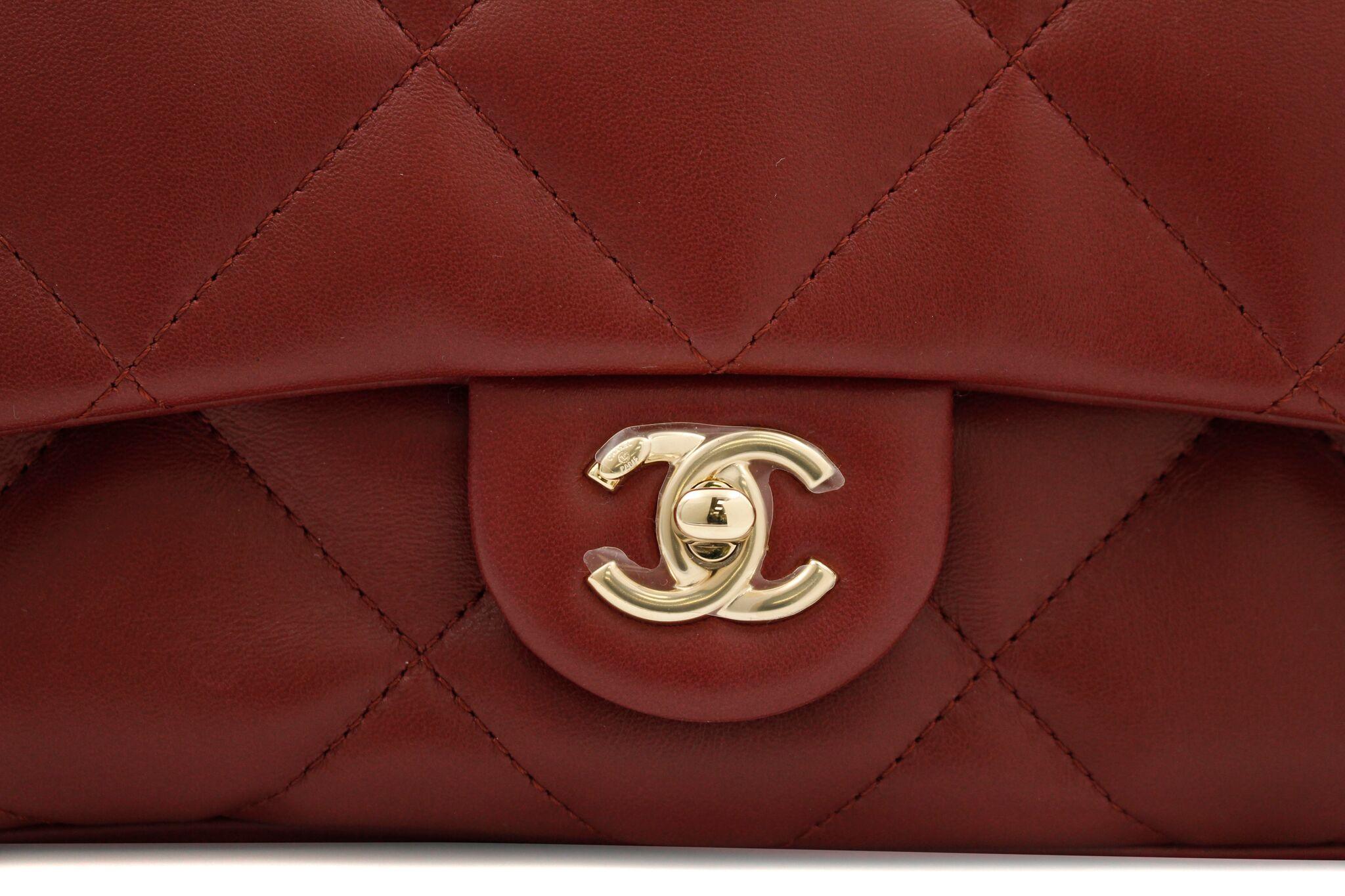 Chanel Burgundy Quilted Lambskin Gold Tone Metal Medium Flap Bag 3