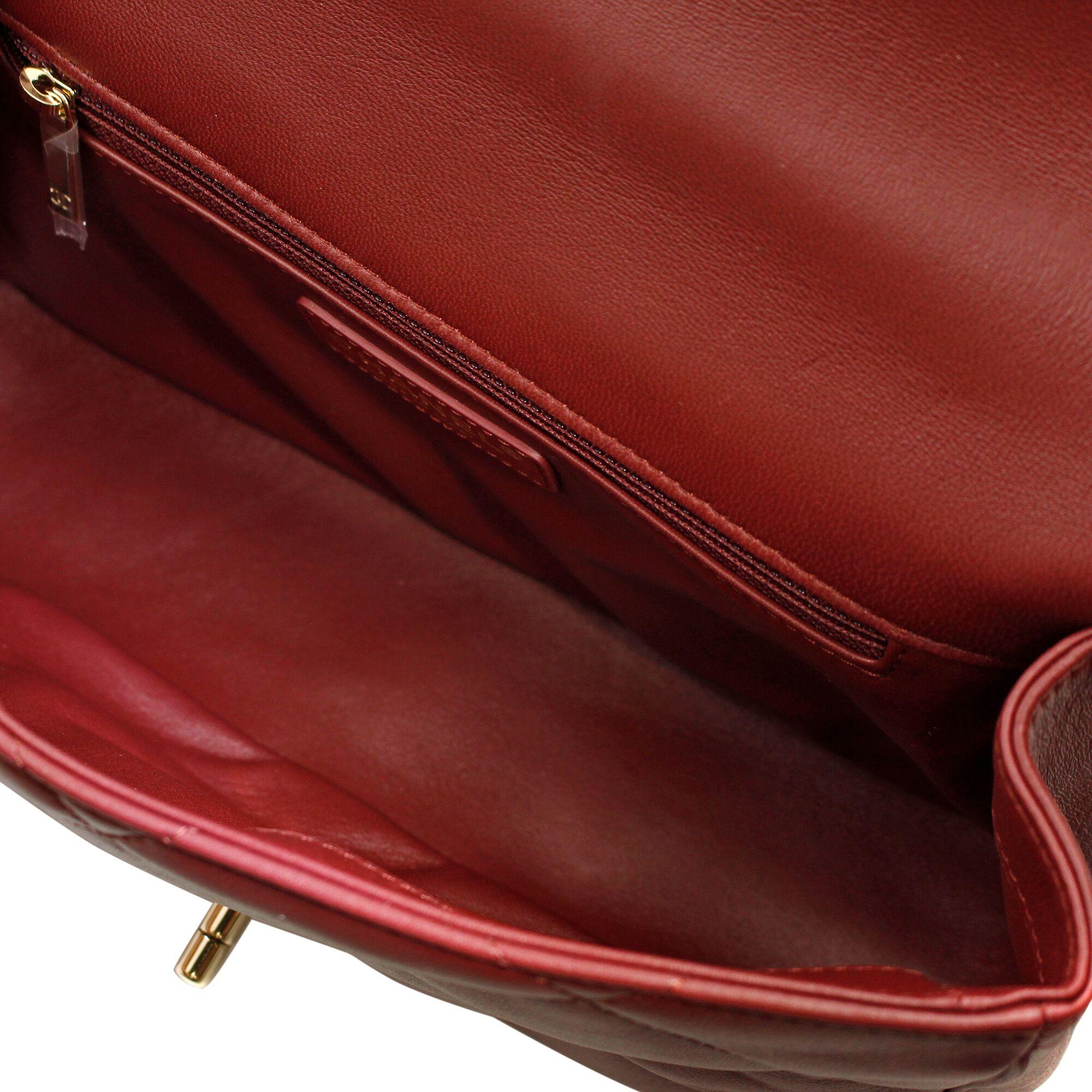 Chanel Burgundy Quilted Lambskin Gold Tone Metal Medium Flap Bag 1