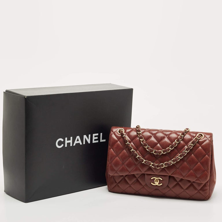 Chanel Burgundy Quilted Lambskin Leather Jumbo Classic Double Flap Bag at  1stDibs