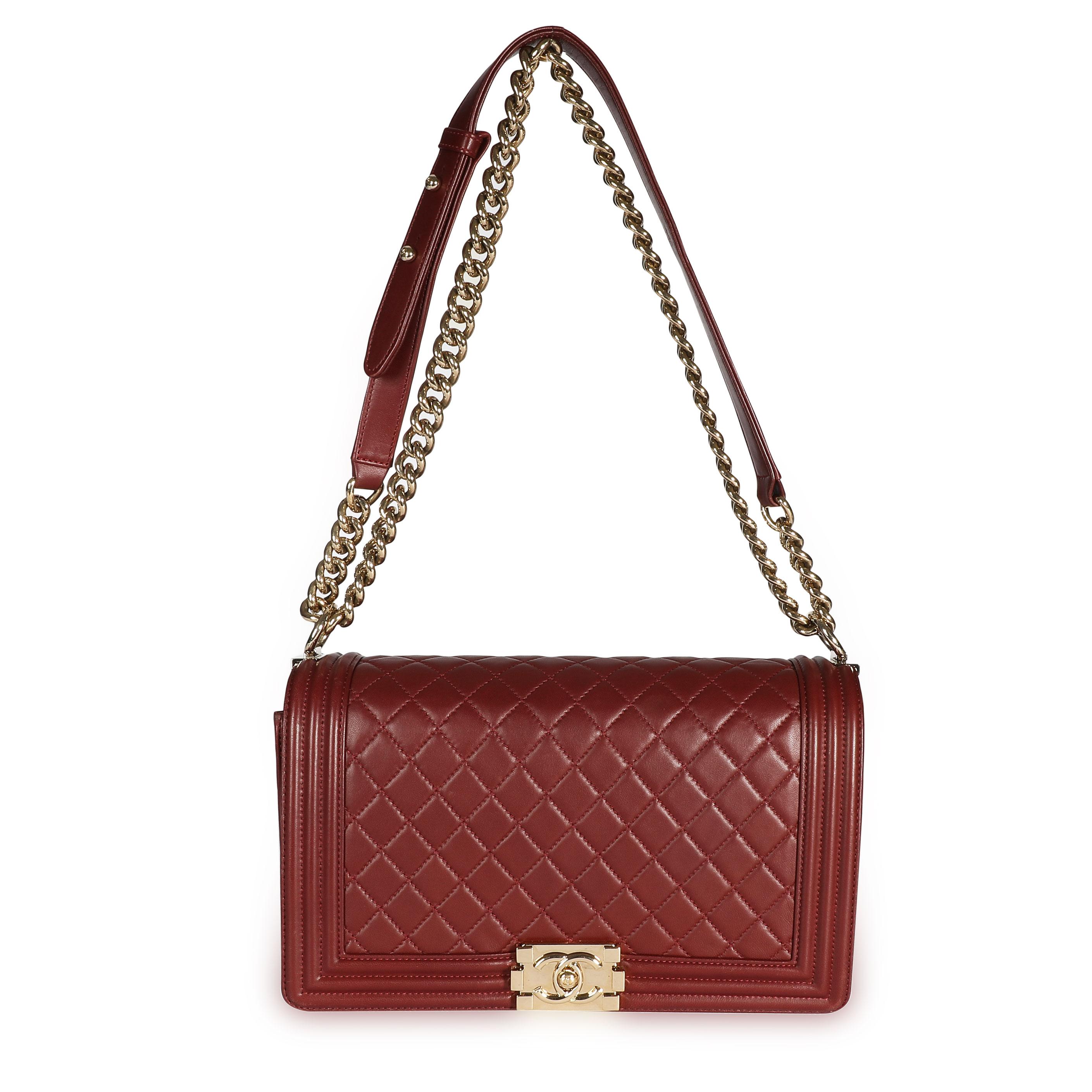 Listing Title: Chanel Burgundy Quilted Lambskin Leather New Medium Boy Bag
SKU: 108301

MSRP: USD 5,500.00
Condition Description: The Boy bag is easily one of Karl Lagerfeld's most popular designs for Chanel. Inspired by Coco's first love, Boy