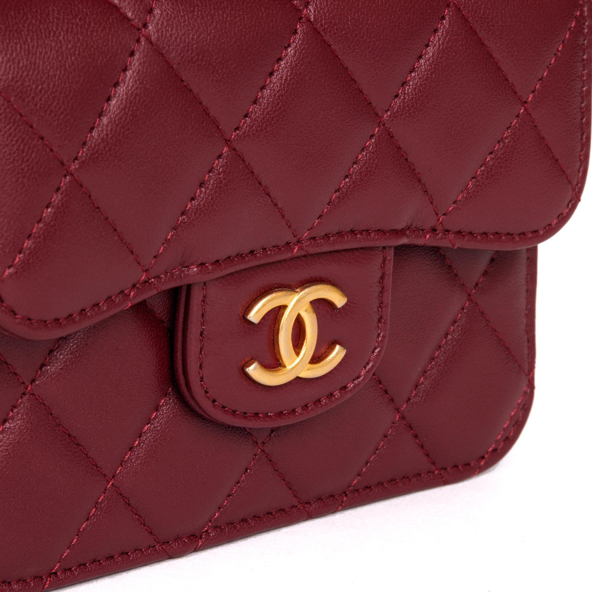 CHANEL Burgundy Quilted Lambskin Leather Top Handle Mini Card Holder 5