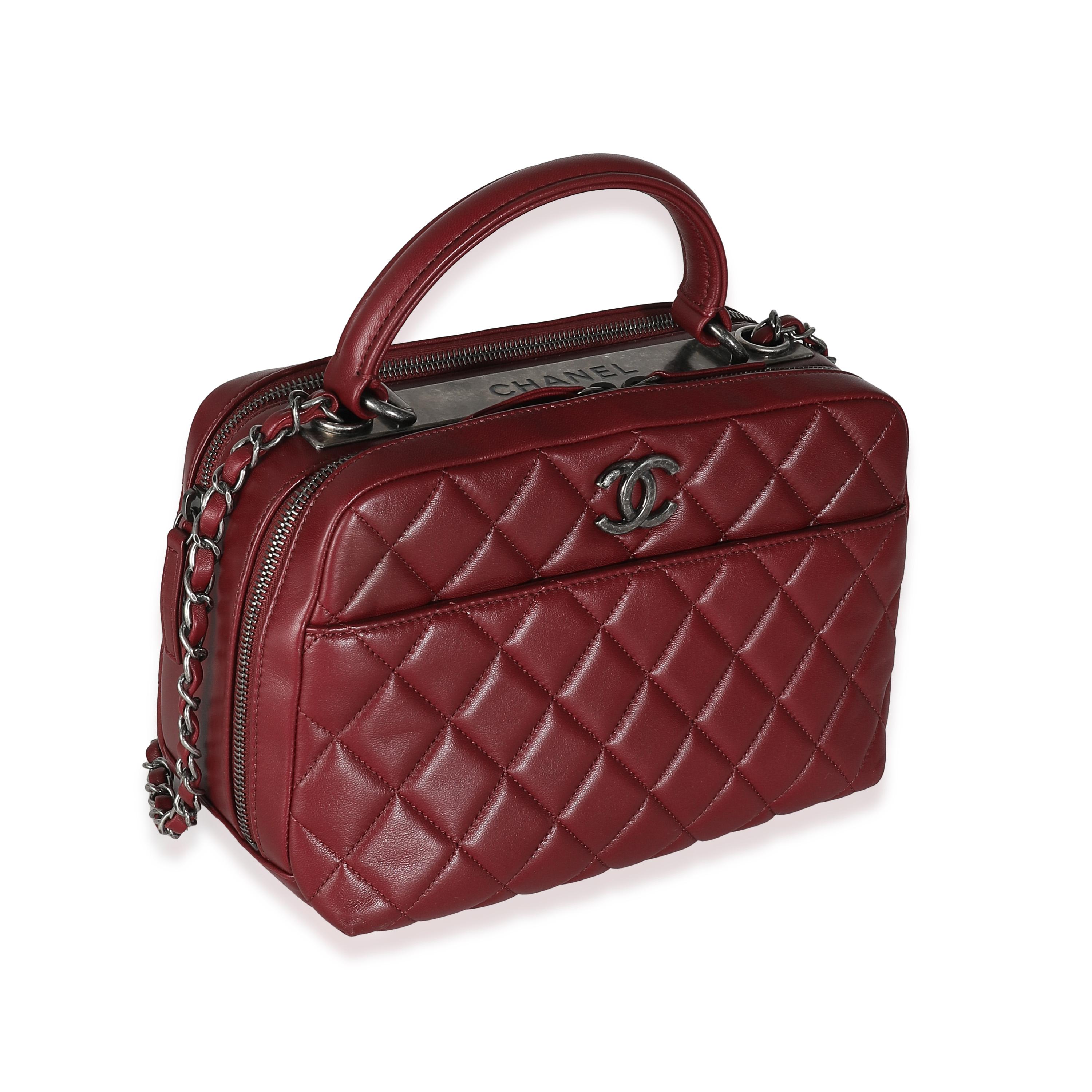 Brown Chanel Burgundy Quilted Lambskin Medium Trendy CC Bowling Bag For Sale