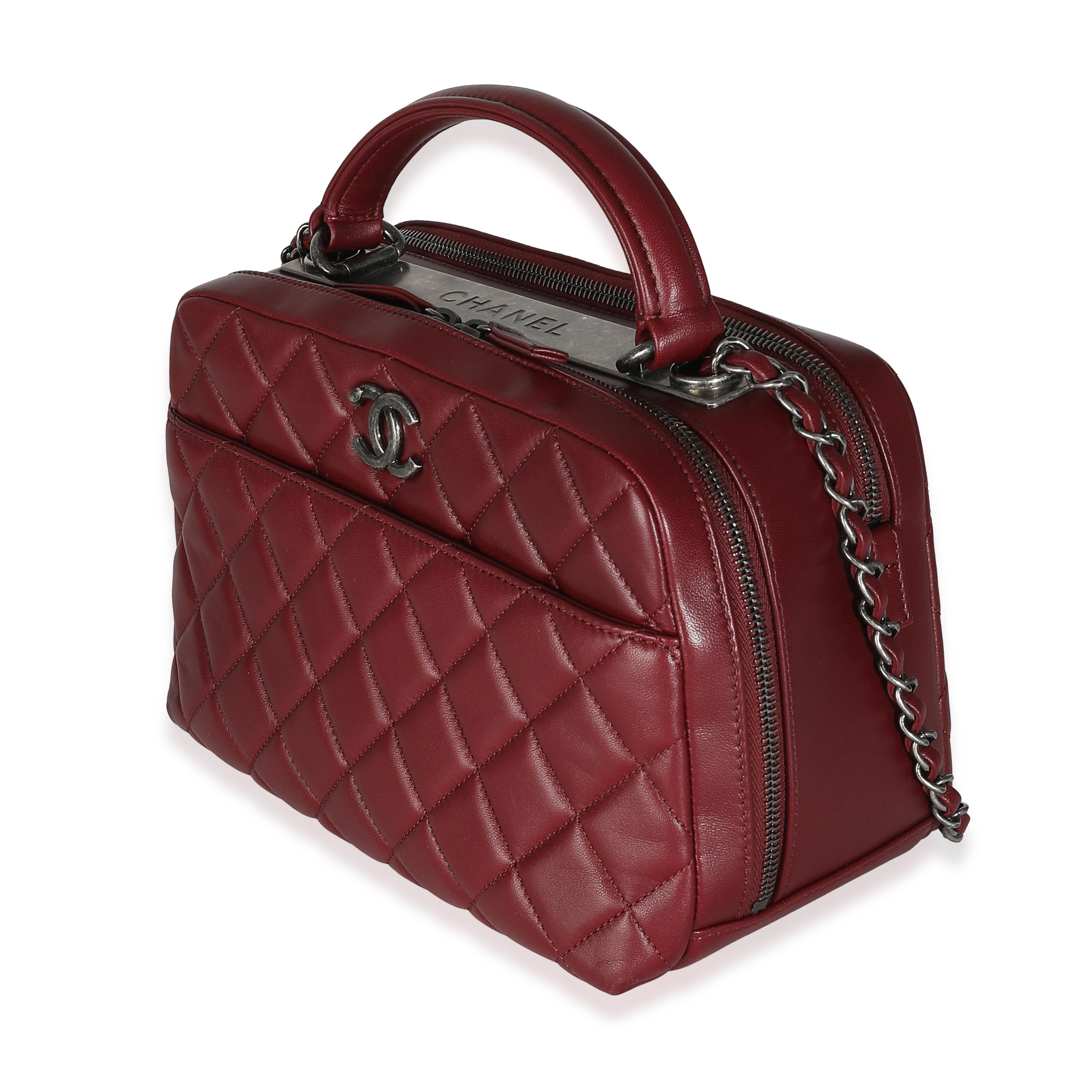 Chanel Burgundy Quilted Lambskin Medium Trendy CC Bowling Bag In Excellent Condition For Sale In New York, NY