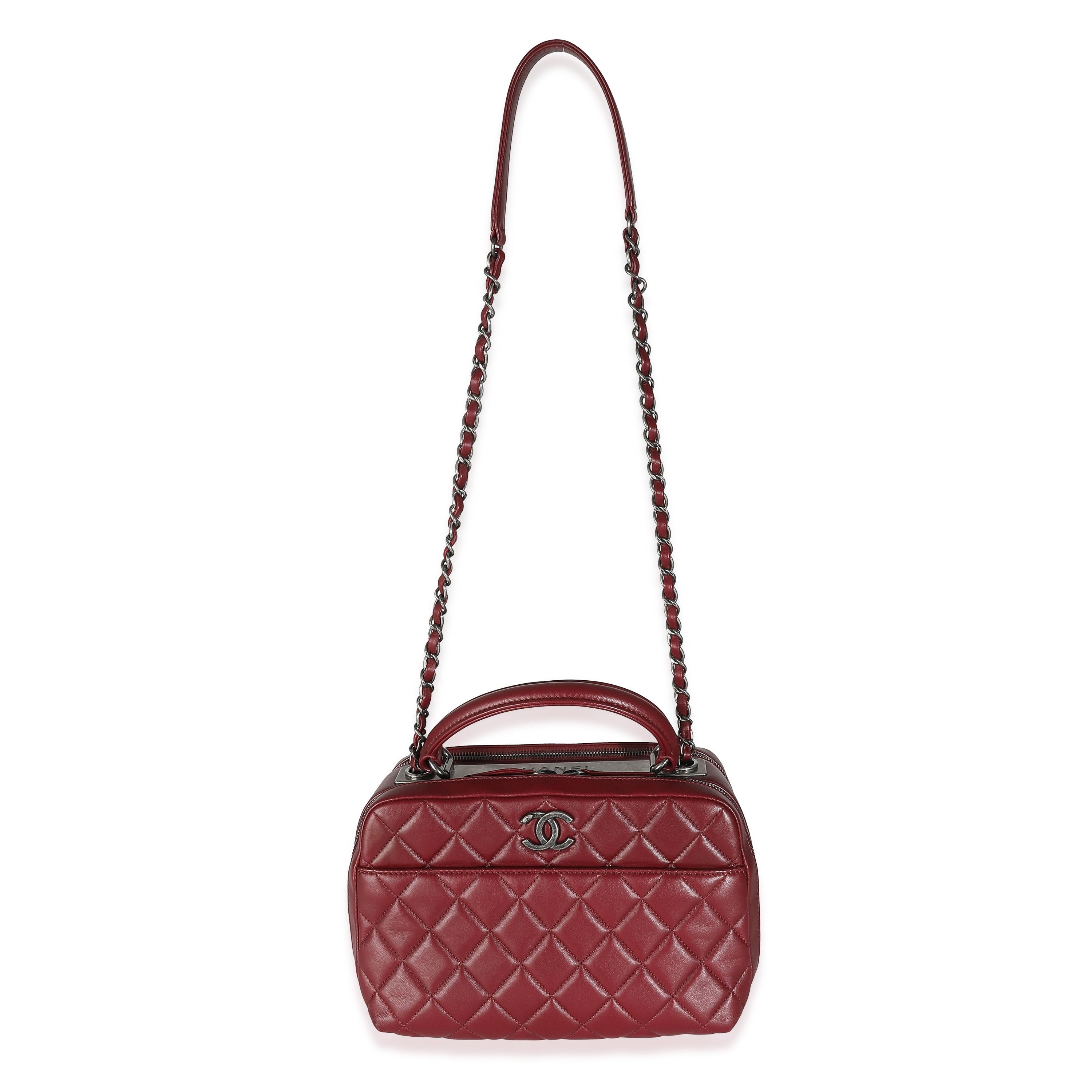 Chanel Burgundy Quilted Lambskin Medium Trendy CC Bowling Bag For Sale 1