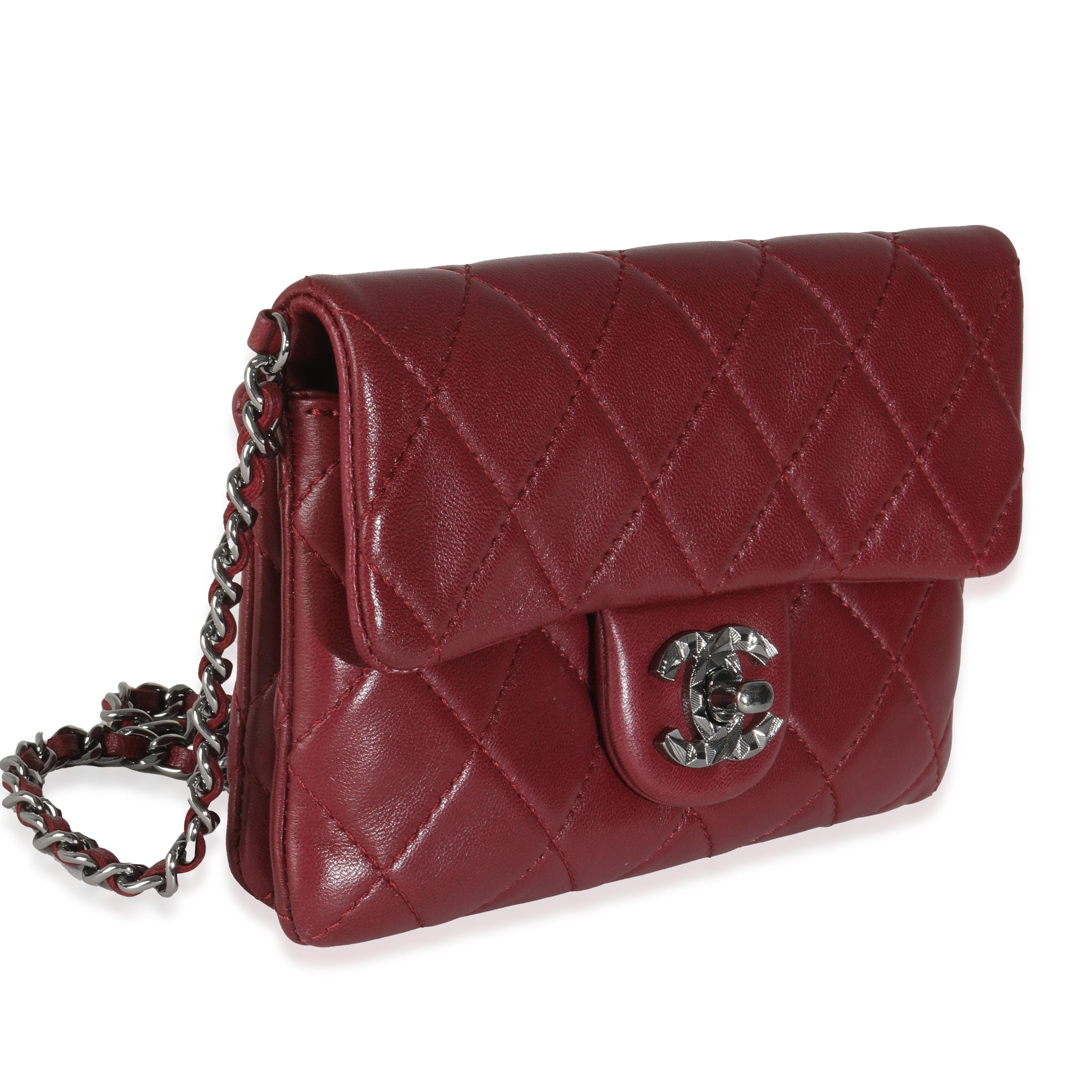 Brown Chanel Burgundy Quilted Lambskin Mineral Nights Clutch On Chain