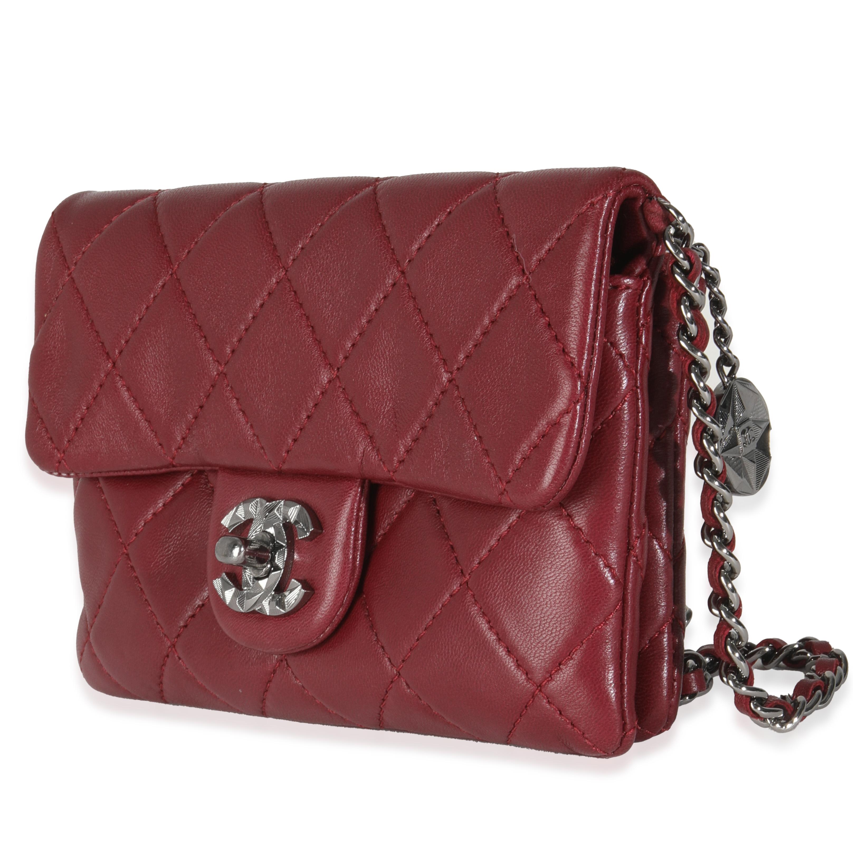 Chanel Burgundy Quilted Lambskin Mineral Nights Clutch On Chain In Excellent Condition In New York, NY