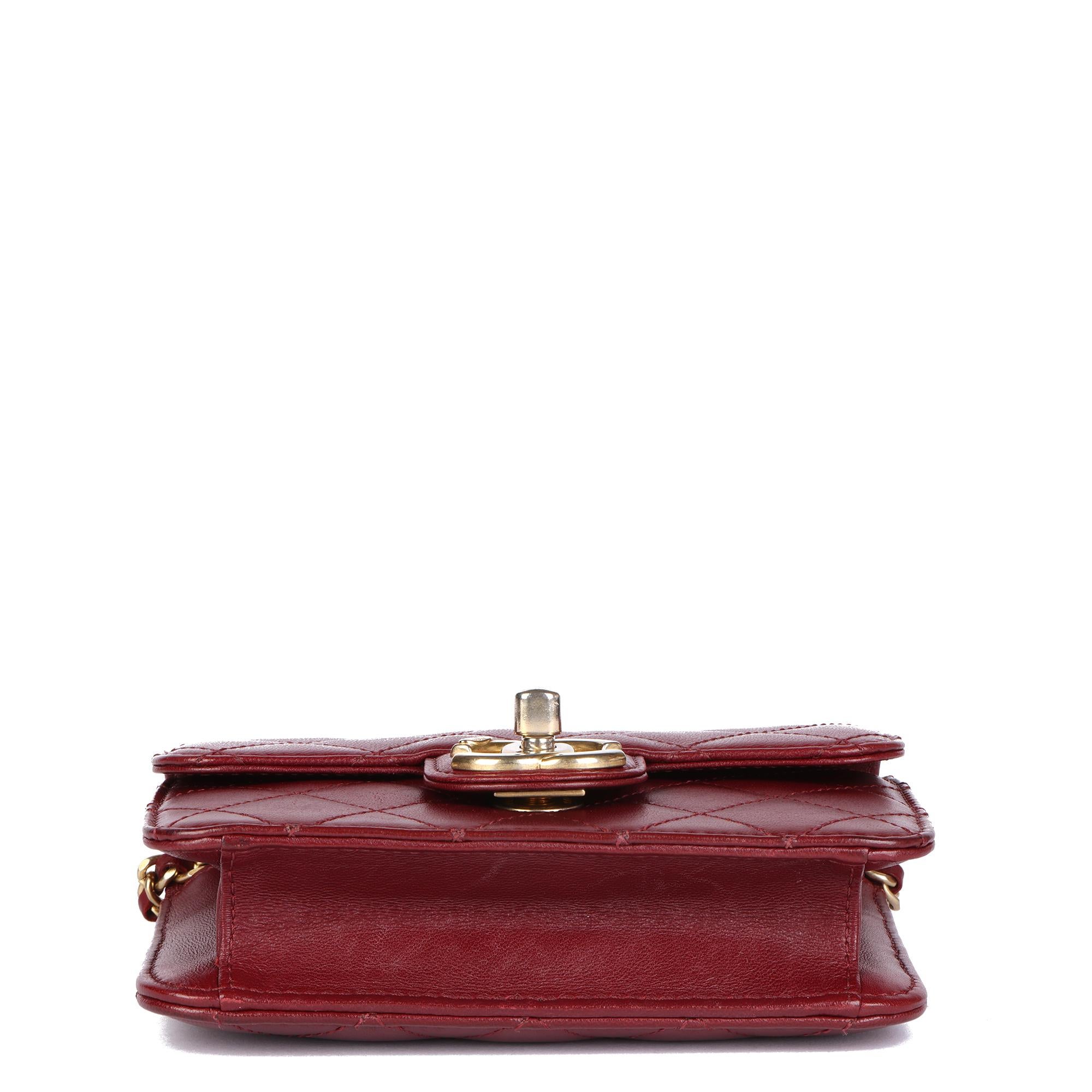 CHANEL Burgundy Quilted Lambskin Mini Flap Bag In Good Condition For Sale In Bishop's Stortford, Hertfordshire