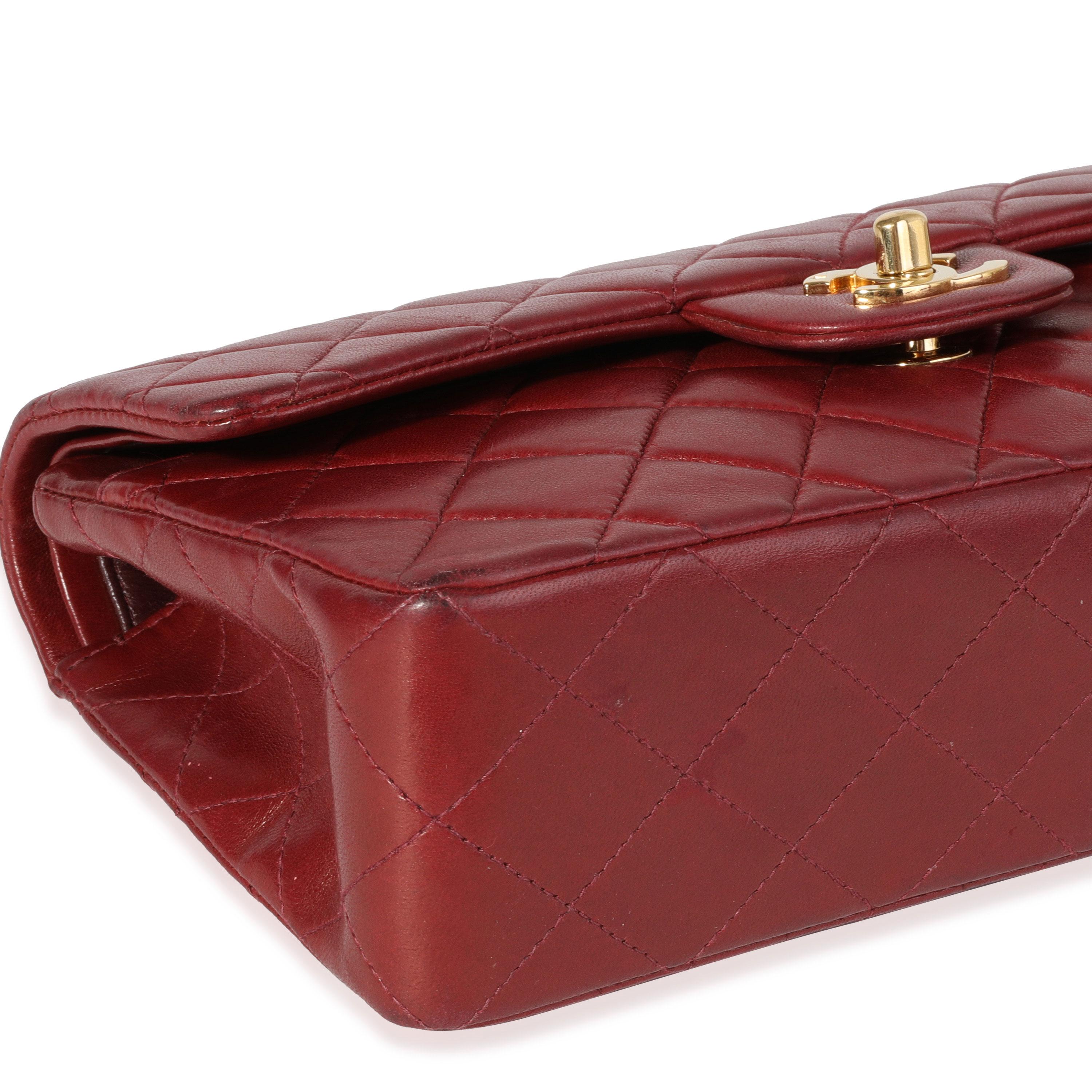 Chanel Burgundy Quilted Lambskin Small Classic Double Flap Bag In Excellent Condition In New York, NY