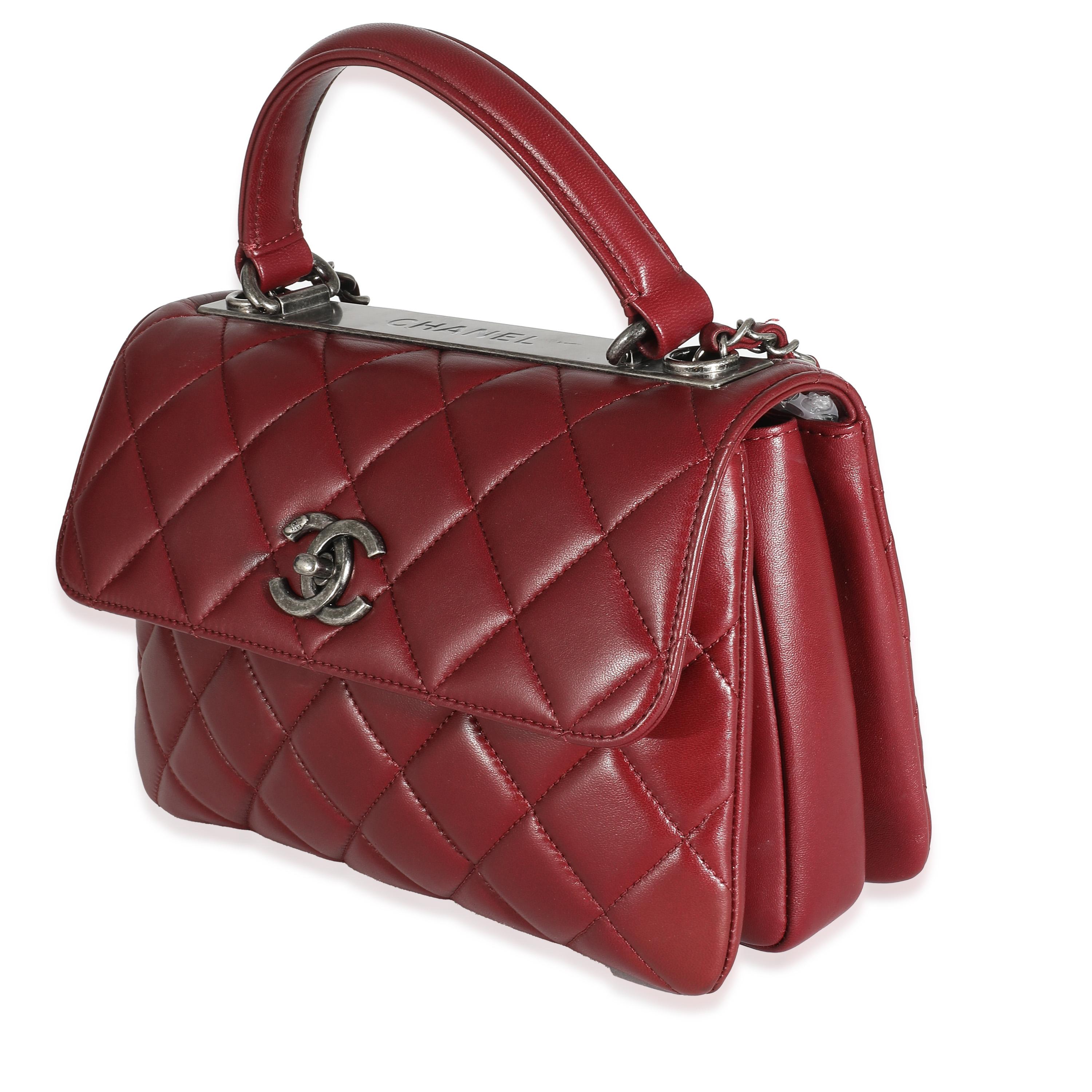 Chanel Burgundy Quilted Lambskin Small Trendy Flap Bag In Excellent Condition For Sale In New York, NY
