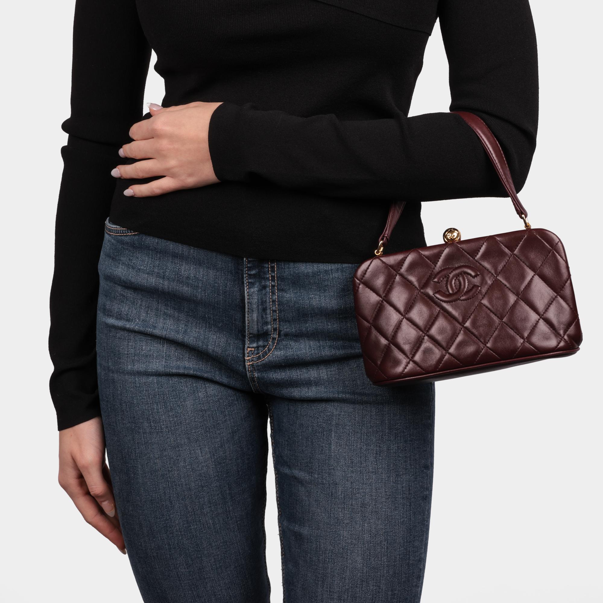 CHANEL Burgundy Quilted Lambskin Timeless Top Handle Frame Bag 5