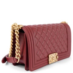 CHANEL burgundy quilted leather 2019 19A BOY MEDIUM Shoulder Bag