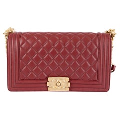 CHANEL Sac porté épaule bordeaux en cuir matelassé 2019 19A BOY MEDIUM