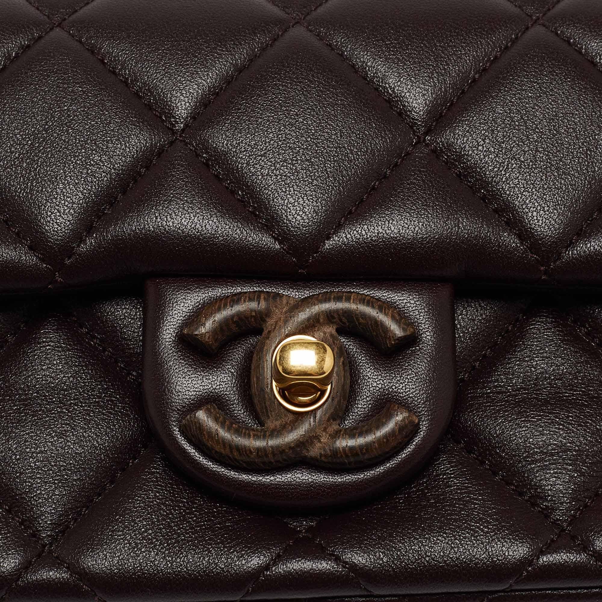 Chanel Burgundy Quilted Leather and Wood Mini Flap Bag 11