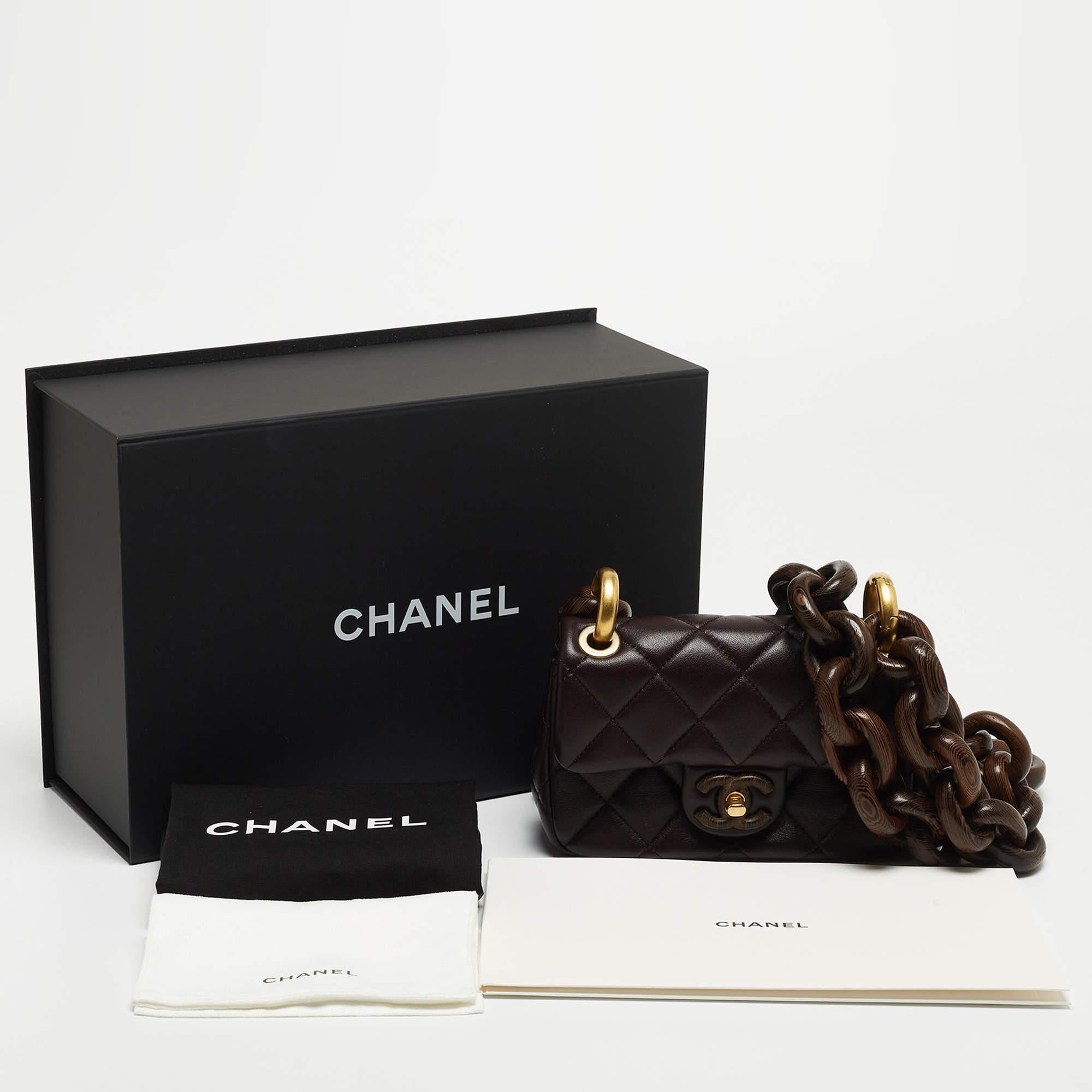 Chanel Burgundy Quilted Leather and Wood Mini Flap Bag 12