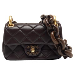Chanel Burgundy Quilted Leather and Wood Mini Flap Bag