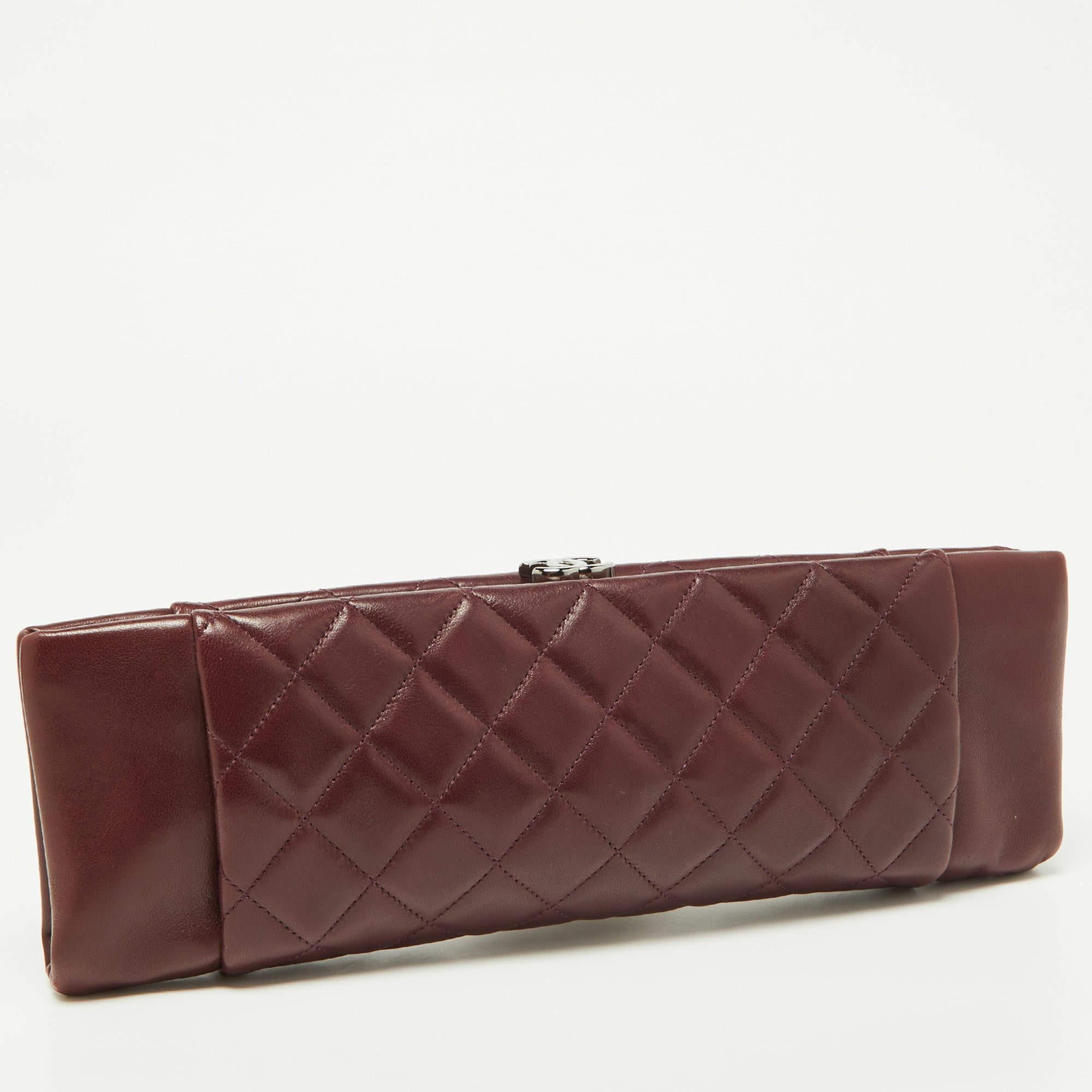 Chanel Burgundy Quilted Leather CC Long Clutch 5