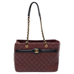 Chanel Burgundy Quilted Leather CC Shopper Tote