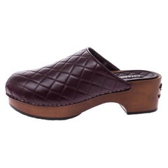 Chanel Burgundy Quilted Leather CC Wooden Platform Clogs Size 38 For Sale  at 1stDibs