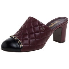 Chanel Burgundy Quilted Leather Chain Link Mule Sandals Size 37.5 at 1stDibs