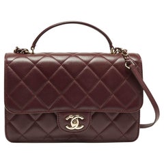 Chanel Burgundy Quilted Leather Classic Flap Top Handle Bag