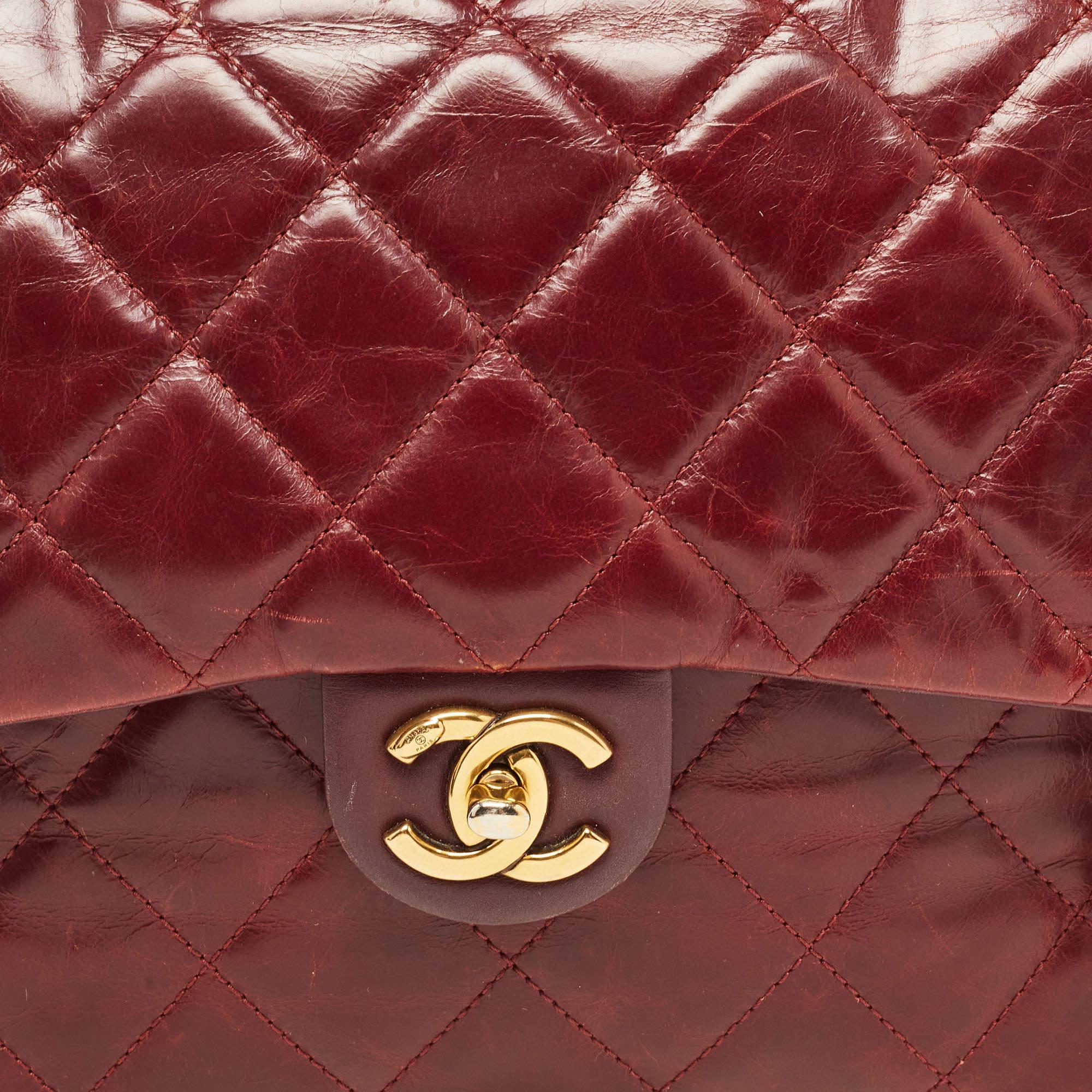 Chanel Burgundy Quilted Leather Gold Bar Top Handle Bag 2